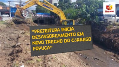 "Prefeitura inicia desassoreamento em novo trecho do córrego Popuca" — prefeitura 23