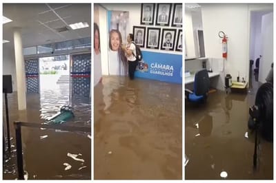 Temporal inunda Câmara Municipal de Guarulhos e água chega ao joelho de funcionários — meio ambiente
